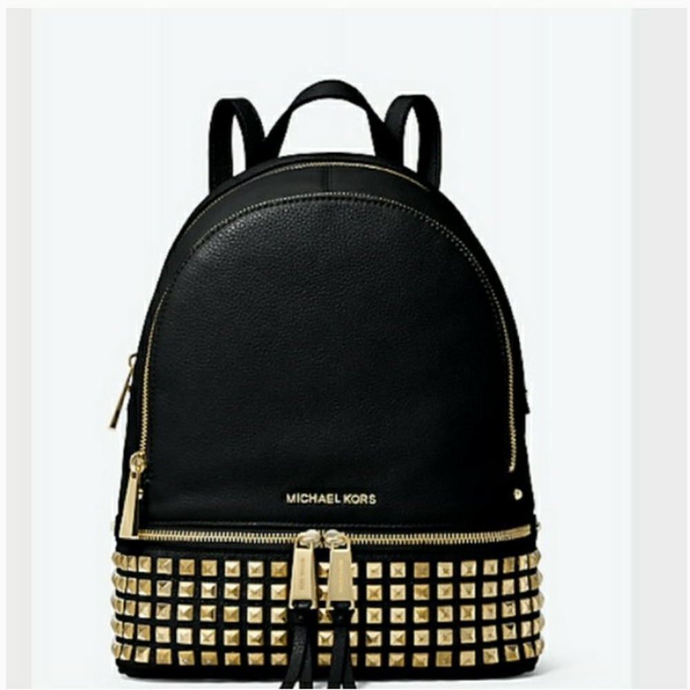 Michael Kors Rhea Studded Backpack (Black/Gold) - Picture 5 of 5